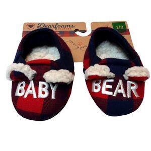 Dearfoams Slippers Infant Cozy Baby Bear Boots Navy Red Plaid sz 1-2 New‎